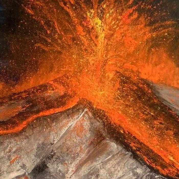 Sua maestà Etna eruzione 2021, Tempera su tela, cm 80x60